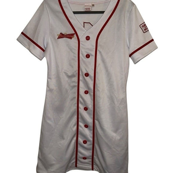 Budweiser Baseball Button-Up Dress Budweiser Girl Uniform Jersey Dress Size L - Picture 1 of 5